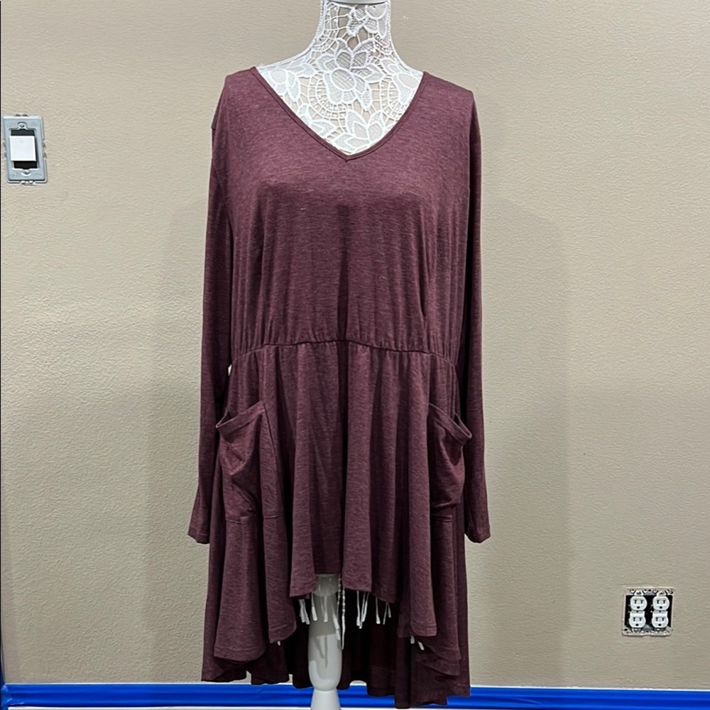 Burgundy Long Sleeve Tunic with Pockets